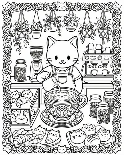 Free printable cat cookie jar dessert coloring page coloring page for adults and kids