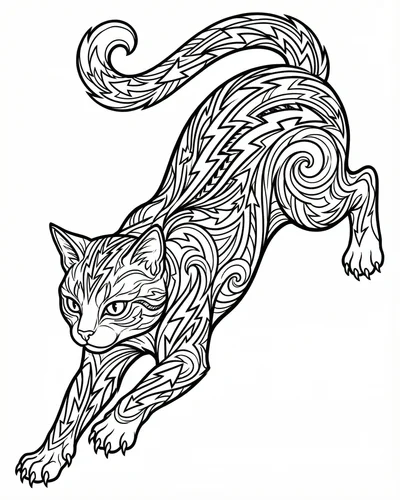 Free printable decorative zentangle cat with swirling patterns coloring page coloring page for adults and kids