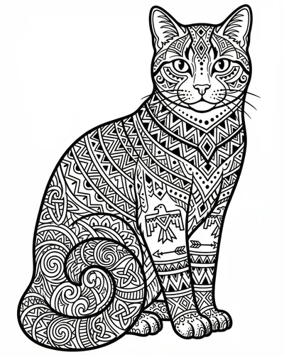 Free printable floral cat with botanical leaf design coloring page coloring page for adults and kids