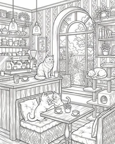 Free printable two cats reading together on armchair coloring page coloring page for adults and kids