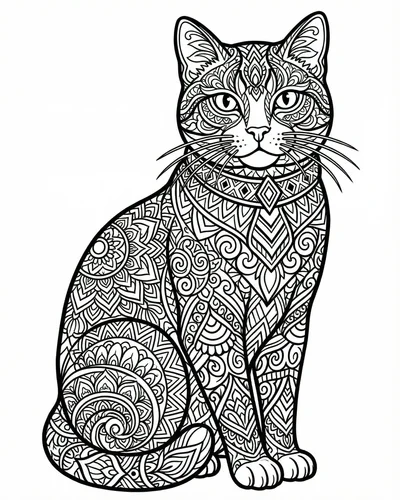Free printable zentangle cat sitting with floral mandala patterns coloring page coloring page for adults and kids