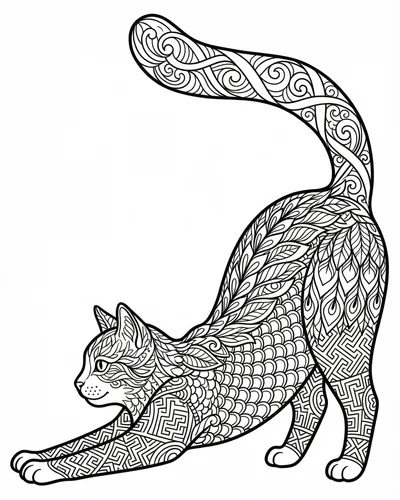 Free printable zentangle cat walking with intricate patterns coloring page coloring page for adults and kids
