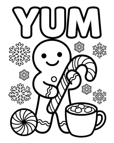 Free printable Christmas coloring page of a gingerbread man holding a candy cane for kids