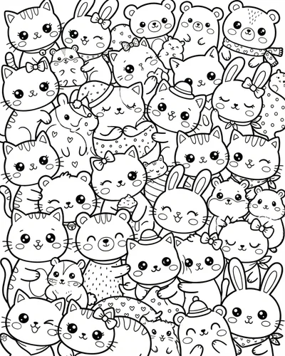 Free printable cute cats animal friends 17 coloring page for adults and kids