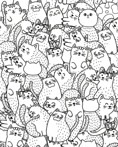 Free printable cute cats crowd 20 coloring page for adults and kids