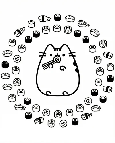 Free printable pusheen sushi 22 coloring page for adults and kids