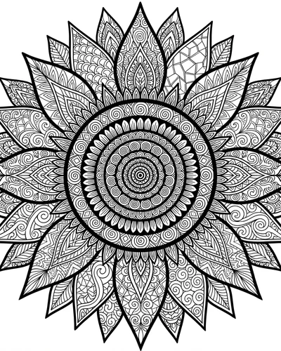 Free printable sunflower mandala with concentric rings coloring page (US Letter PDF)