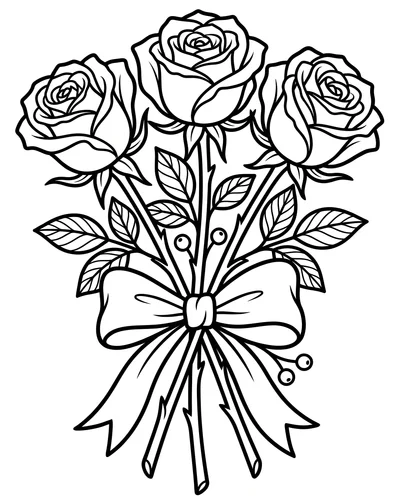 Free printable three roses tied with a bow coloring page (US Letter PDF)