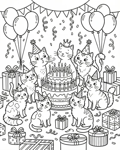 Free printable kitten birthday 7 coloring page for adults and kids