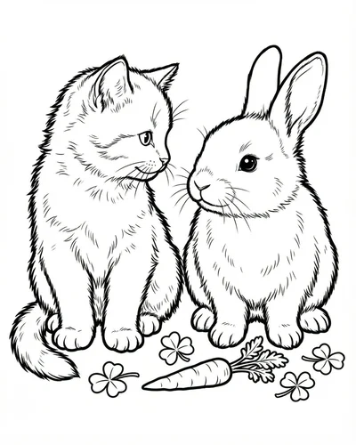 Free printable kitten bunny 19 coloring page for adults and kids