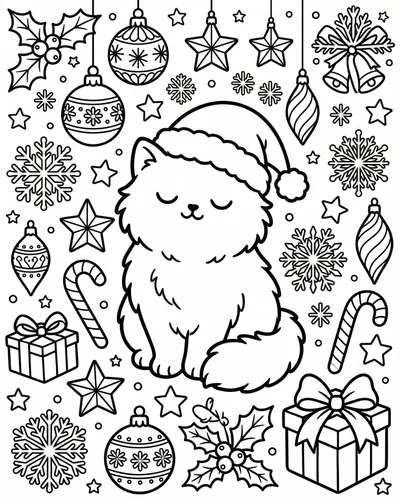 Free printable kitten christmas 24 coloring page for adults and kids