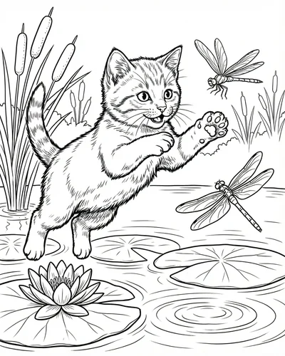 Free printable kitten dragonfly 18 coloring page for adults and kids