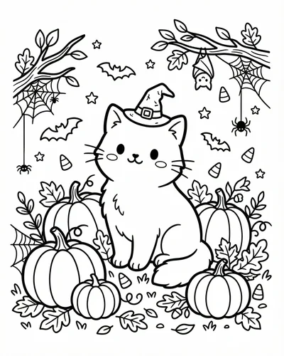 Free printable kitten halloween 23 coloring page for adults and kids