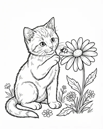 Free printable kitten ladybug 16 coloring page for adults and kids