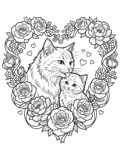 Free printable kitten mamalove 14 coloring page for adults and kids