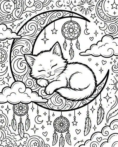 Free printable kitten moon 12 coloring page for adults and kids