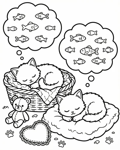 Free printable kitten naptime 2 coloring page for adults and kids