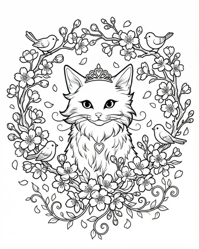 Free printable kitten sakura 11 coloring page for adults and kids