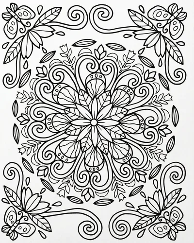 Rectangular floral mandala with butterflies in each of the four corners and central blossom