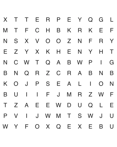 Free printable animal word search puzzle 11, 11x11 grid, 2 directions, US Letter PDF with answer key