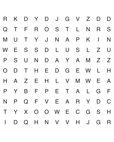 Free printable easy word search puzzle 2, 11x11 grid, 2 directions, US Letter PDF with answer key
