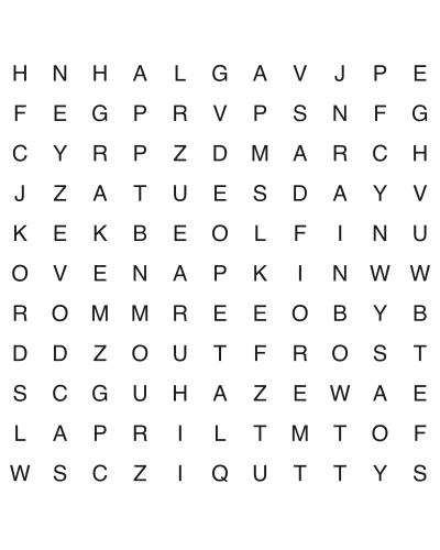 Free printable easy word search puzzle 12, 11x11 grid, 2 directions, US Letter PDF with answer key